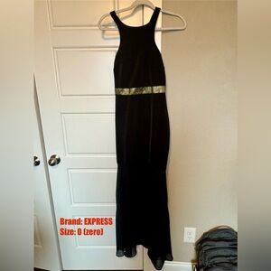 Black maxi dress with shimmer gold waist band. Size 0